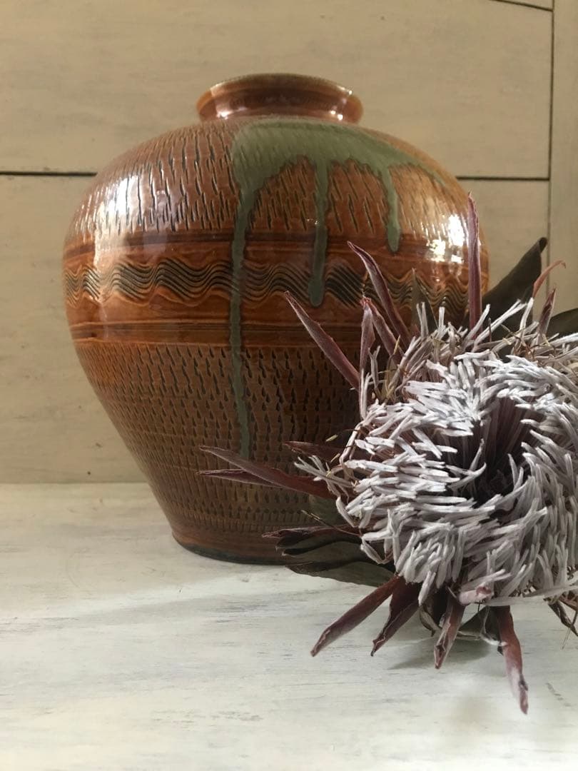 小鹿田焼 壺 花瓶 打ち掛け 飛びかんな - メルカリ