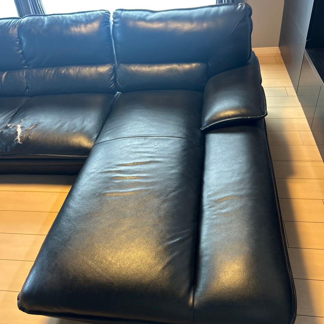 黒 レザー コーナーソファ 傷あり - メルカリ