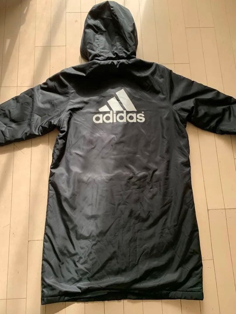 adidas フード付きロングコート 黒 - メルカリ