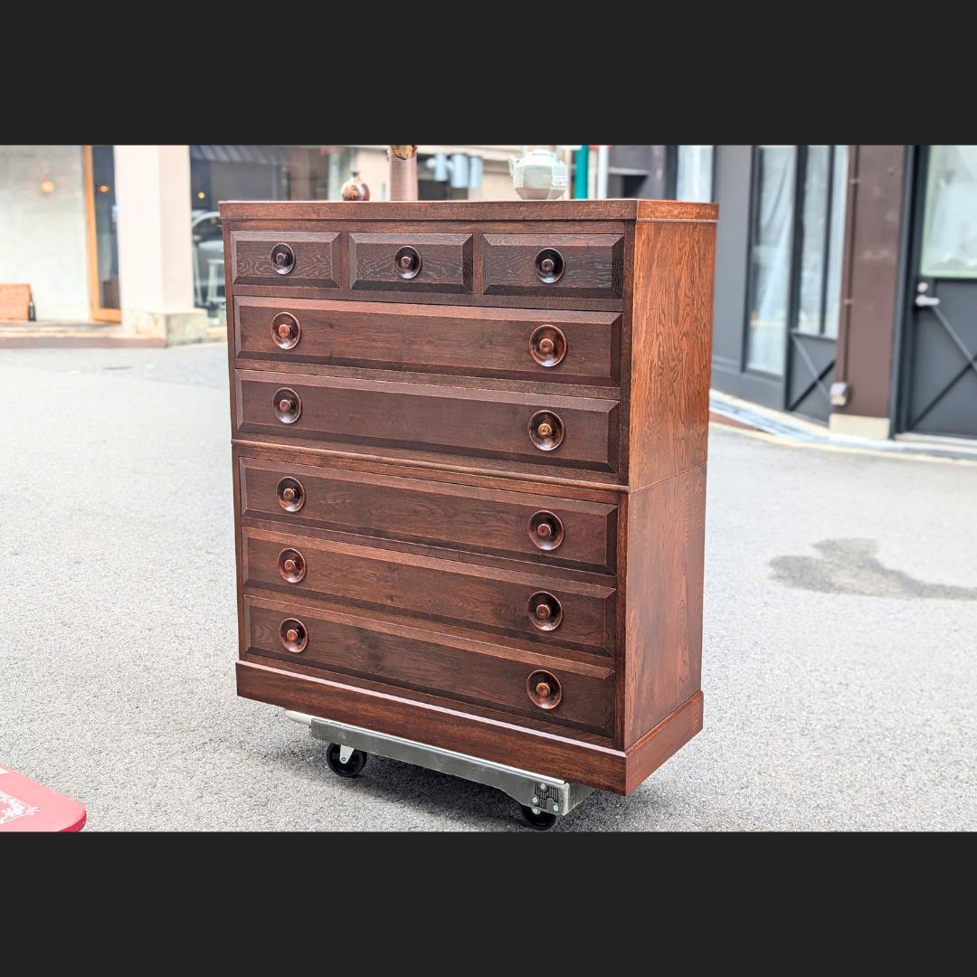 希少・歴史的鳥取の民藝☆辰巳木工／ケヤキ材6段チェスト／デザイン