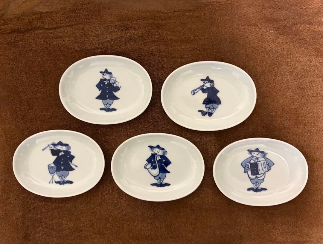 美品】有田焼 青花 南蛮人 しん窯 異人柄 和食器 楕円皿 5枚セット