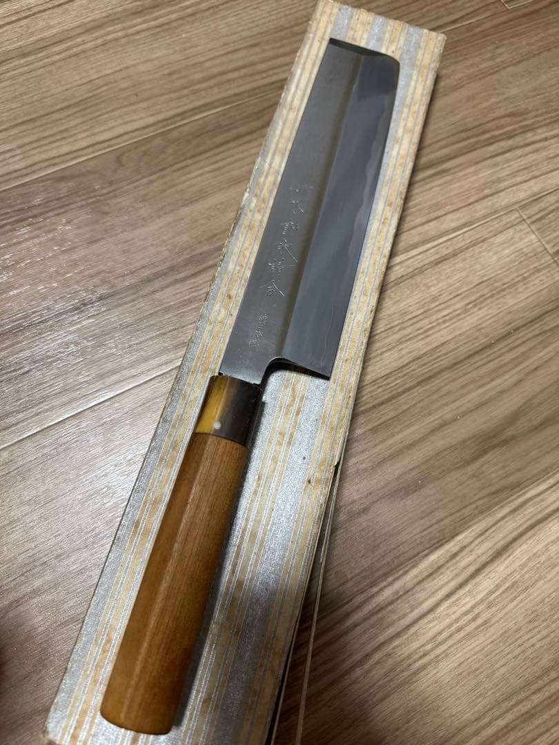 不動剱請合 純日本鋼 青鋼 薄葉包丁 地金綺麗 刃渡り8寸 天然砥石研