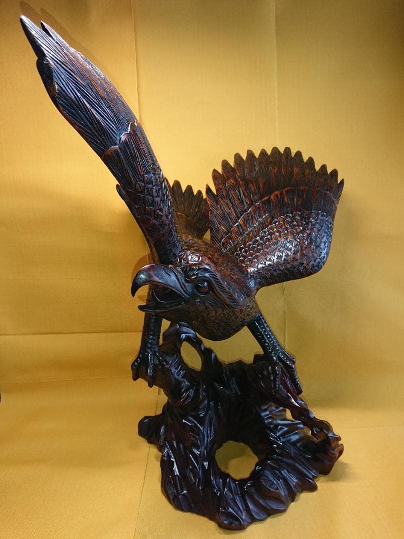 美品】大型 鷹 鳶 木彫 彫刻 置物 インテリア 工芸品 美術品 A1117