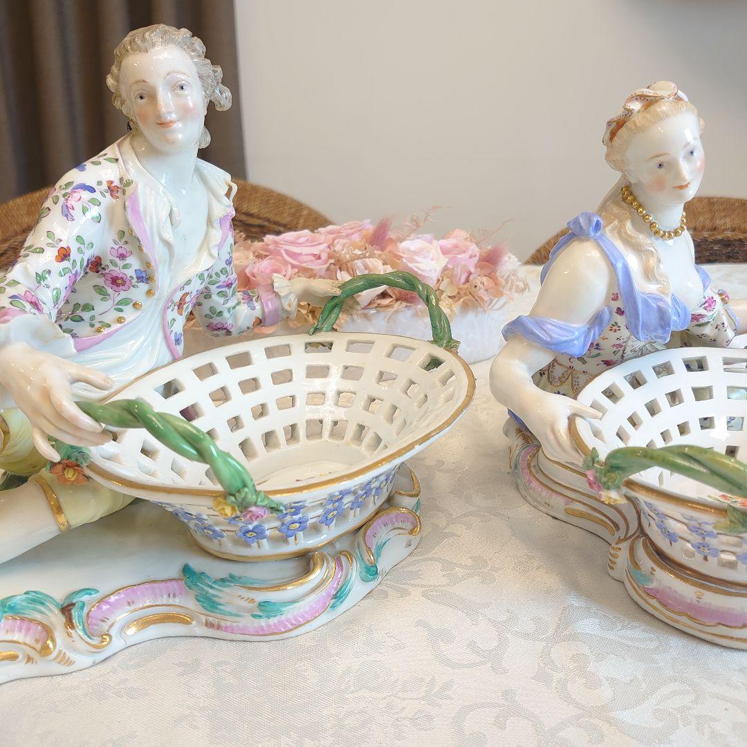 マイセン　大型　ポプリボウル　ペア　貴婦人　貴公子 希少なマイセン ポプリボウル ペア – 貴族と貴婦人 – アンティーク