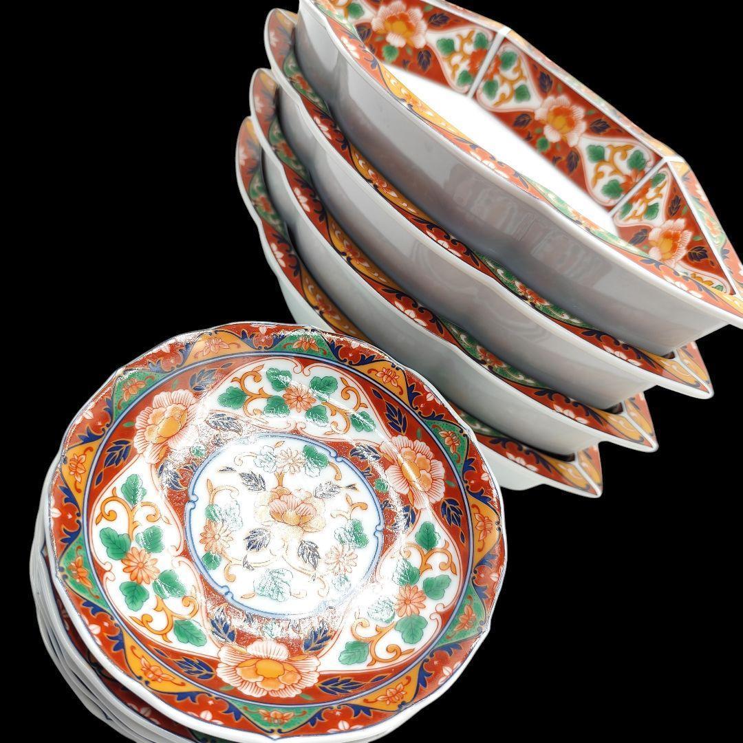 有田焼 飛鳥窯 古伊万里草花 取り皿 5枚 回転皿 セット オードブル