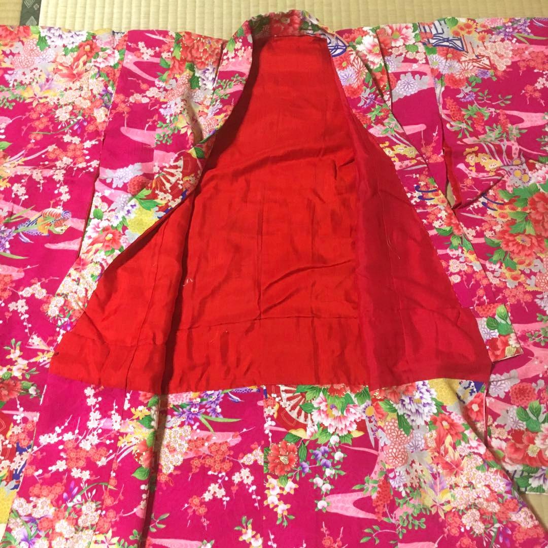 七五三 女の子 アンティーク着物 鳥花柄 当時物 昭和20年代後期