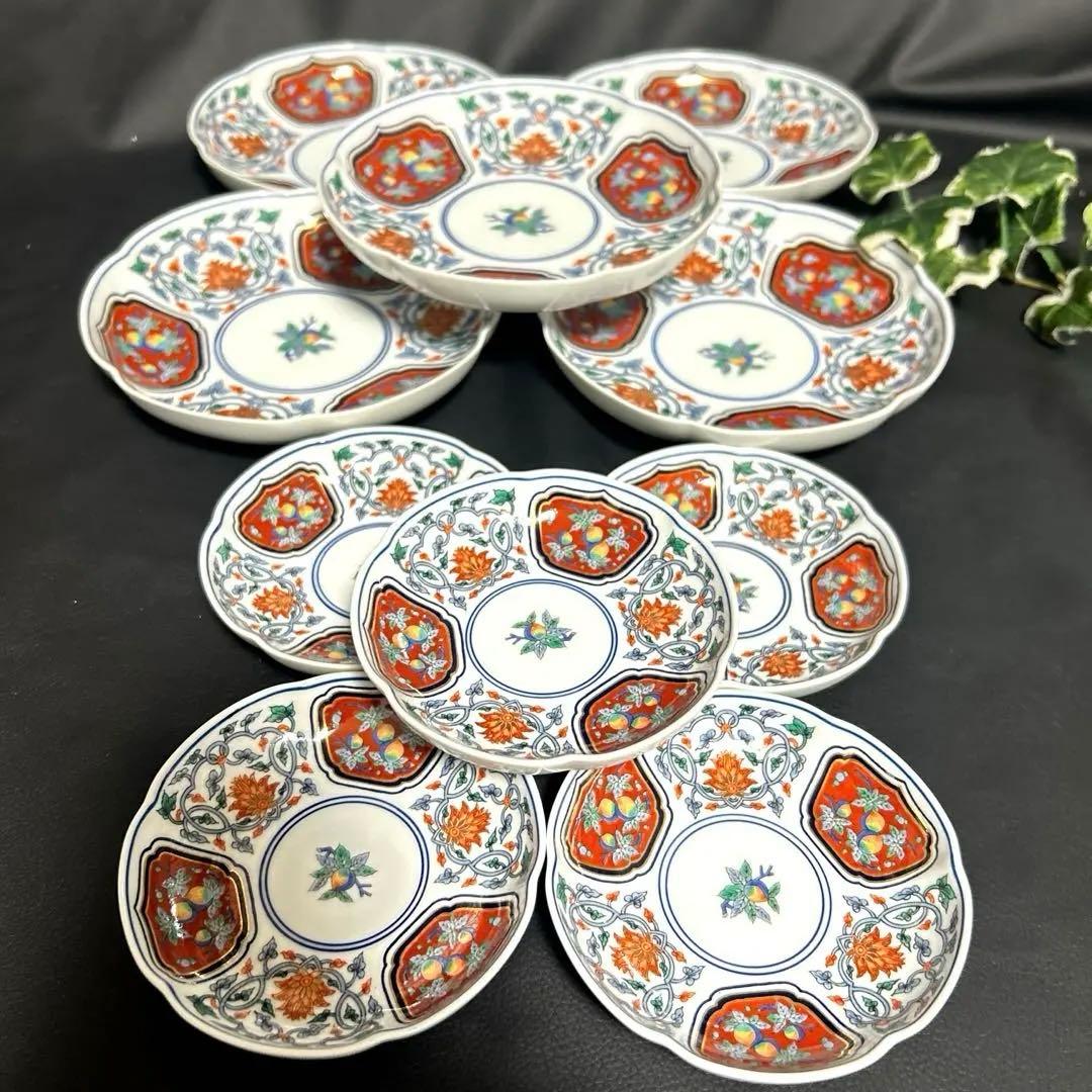 新品 有田焼 賞美堂 其泉窯 染錦草花果実紋 銘々皿 5枚 小皿5枚 縁起物