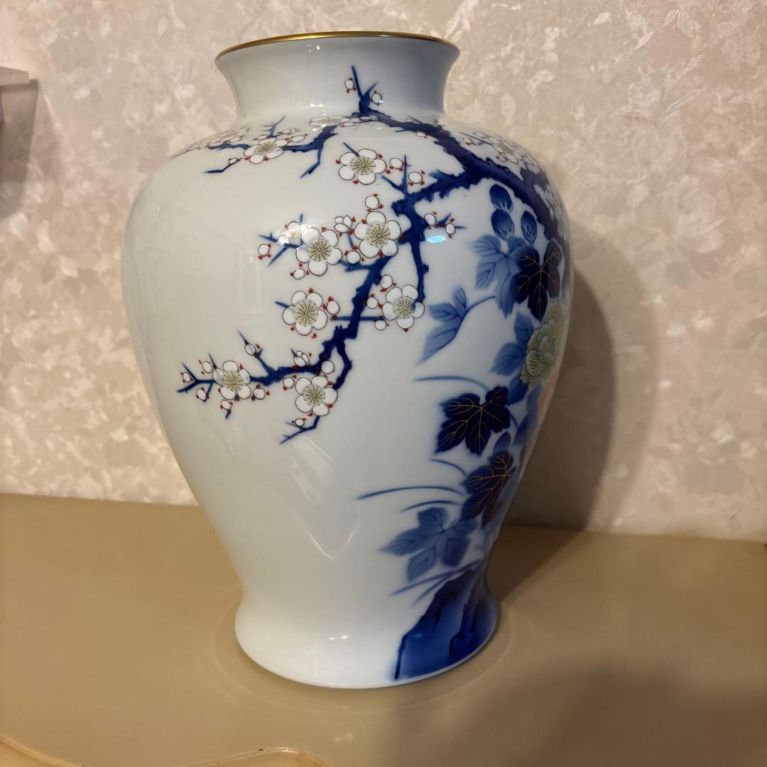 深川製磁 宮内庁御用達 梅芙蓉 花瓶 金彩 大花瓶 壺 高さ約31センチ