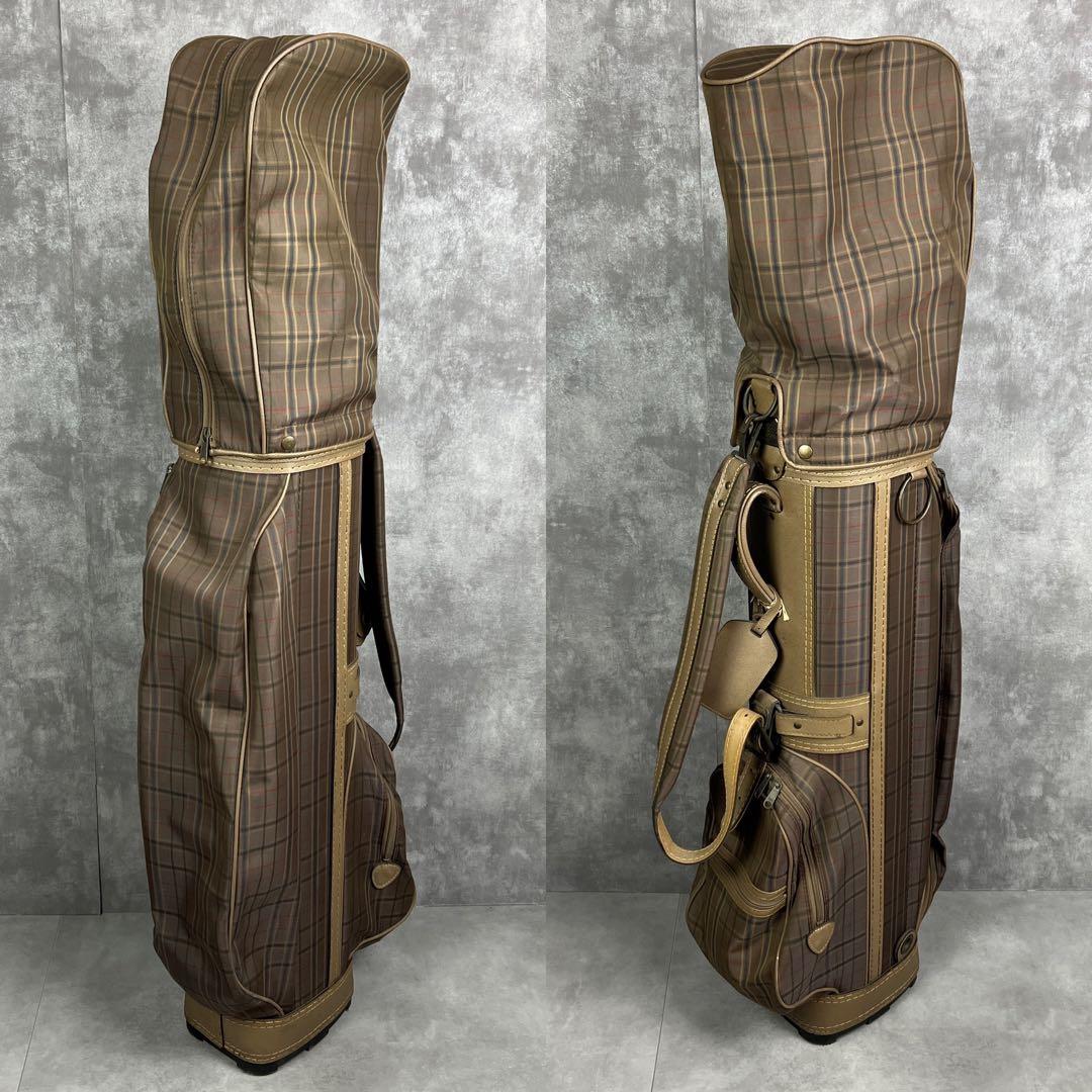 良品 ミズノ キャディバッグ 3分割 カート式 チェック柄 一部レザー