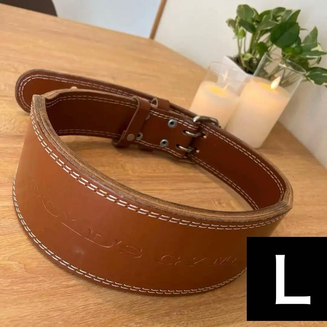 ゴールドジム正規品　レザー トレーニング パワーベルト ブラウン　L ゴールドジム（GOLD'S GYM） プロレザーベルト G3324 | トレーング