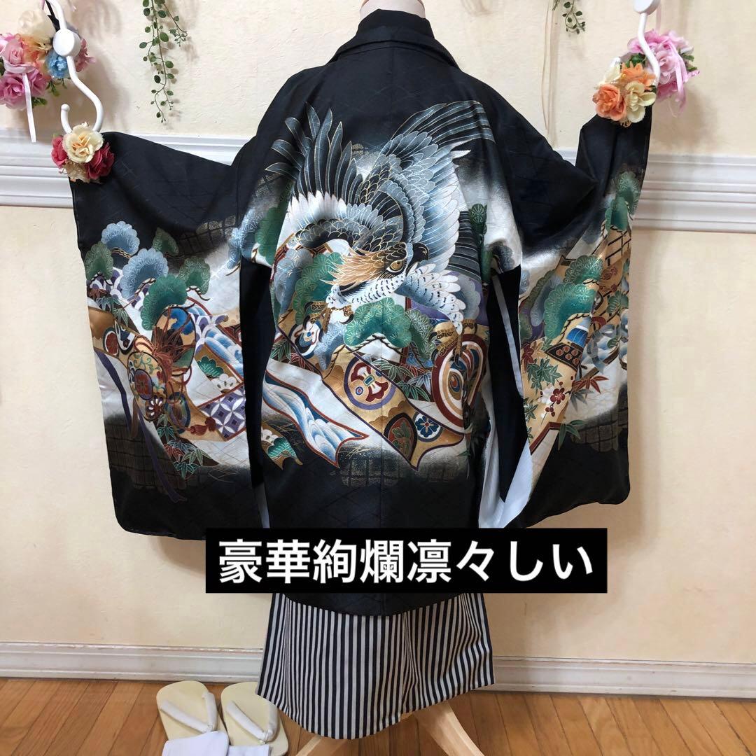 七五三 五歳‼️豪華絢爛新品完全フルセット‼️着物羽織り鷹金彩金箔