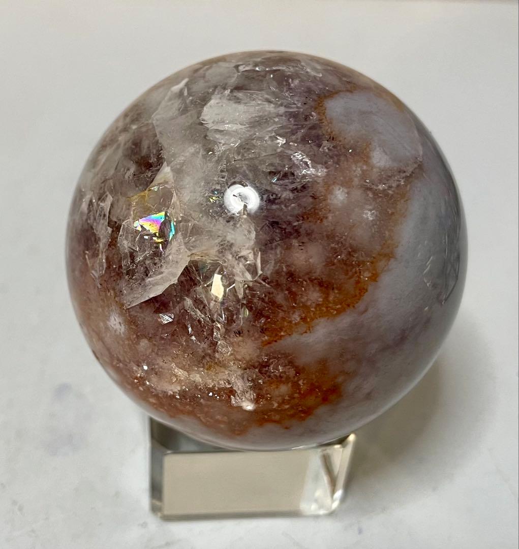 コッパー入桜アゲート フラワー瑪瑙 スフィア 結晶 水晶共生 ラッキー