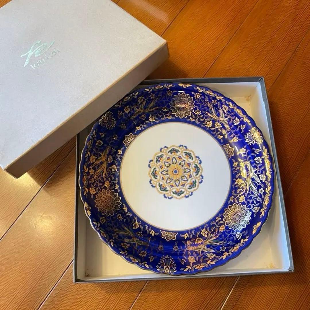 kaikai エクレクティック・カイカイ 青金花柄皿 脚付き ブルー 大皿