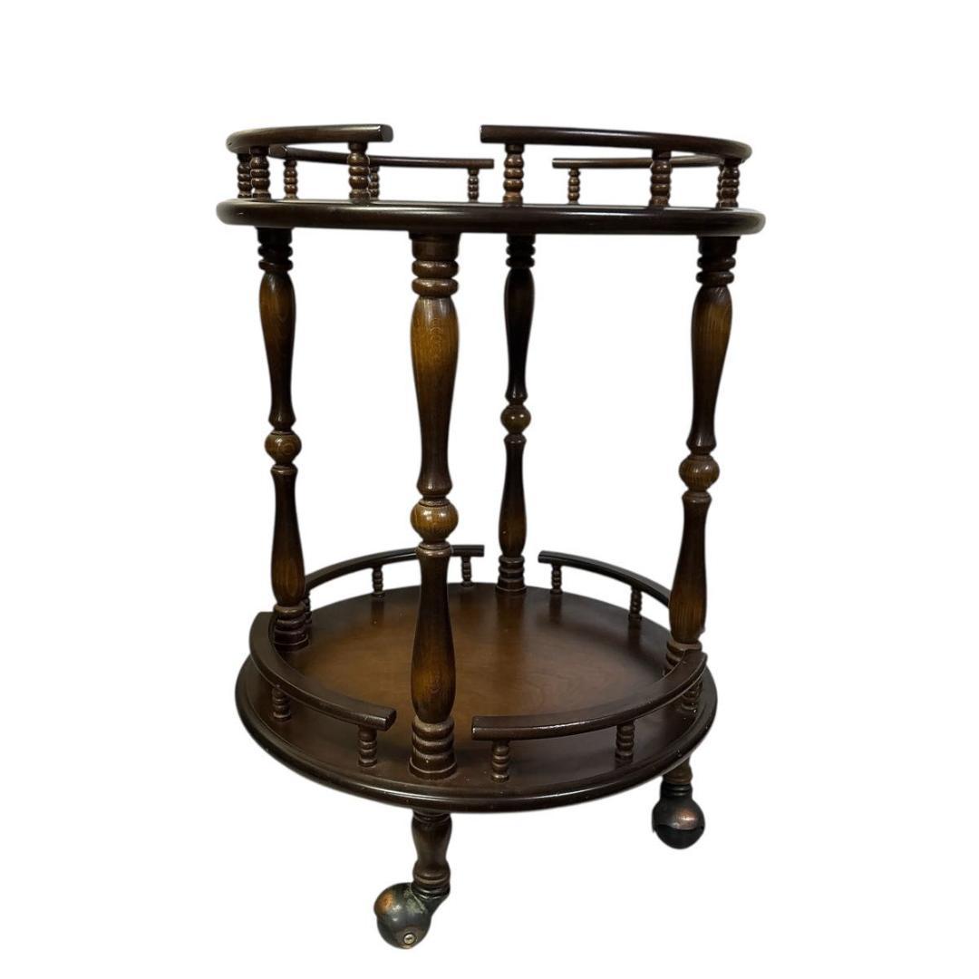 アンティーク 飛騨産業 キツツキマーク 木製ワゴン 2段 円形