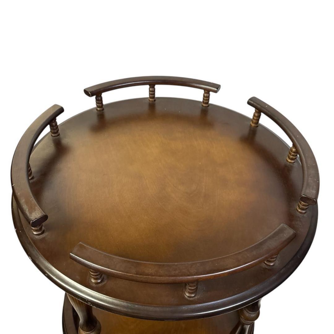 アンティーク 飛騨産業 キツツキマーク 木製ワゴン 2段 円形