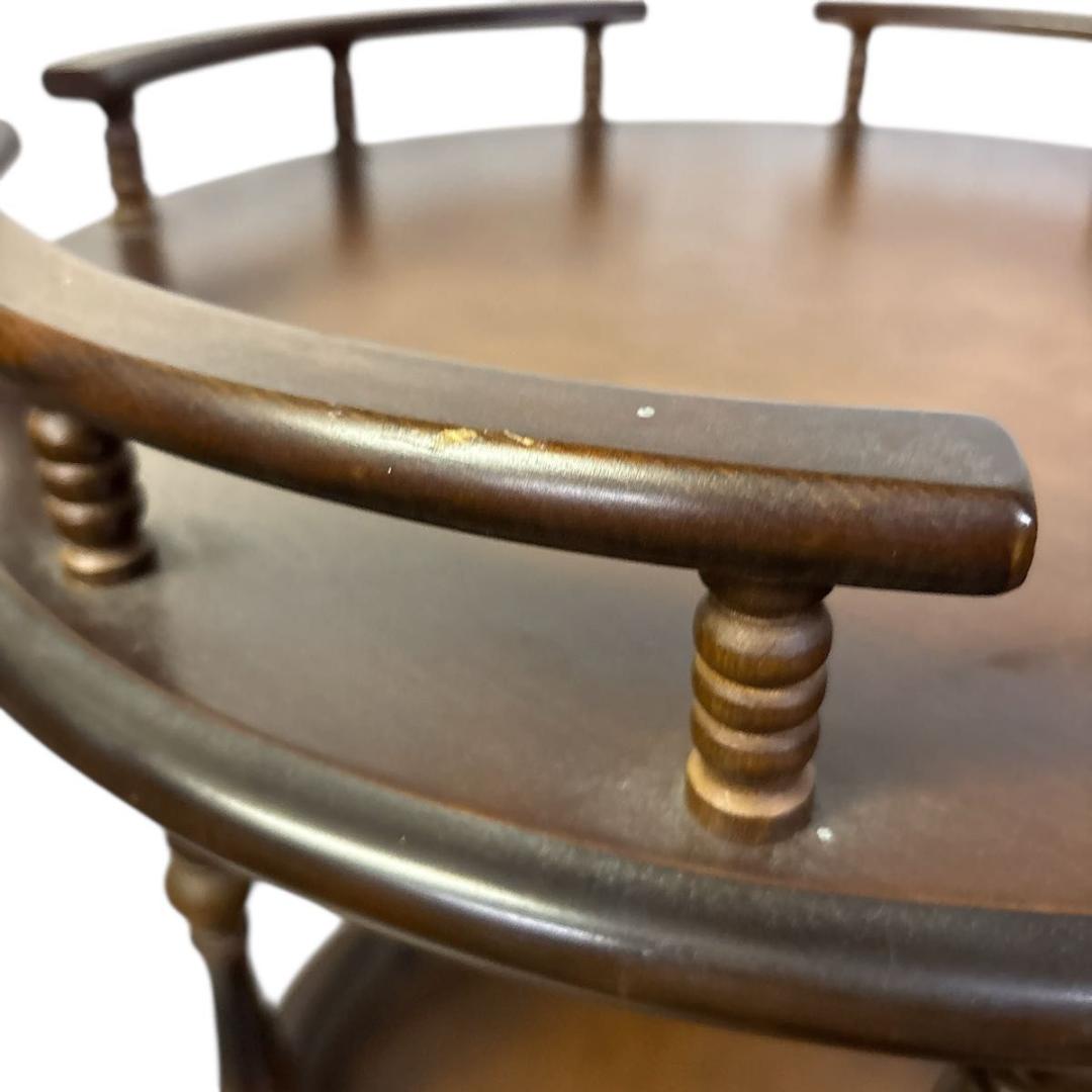 アンティーク 飛騨産業 キツツキマーク 木製ワゴン 2段 円形