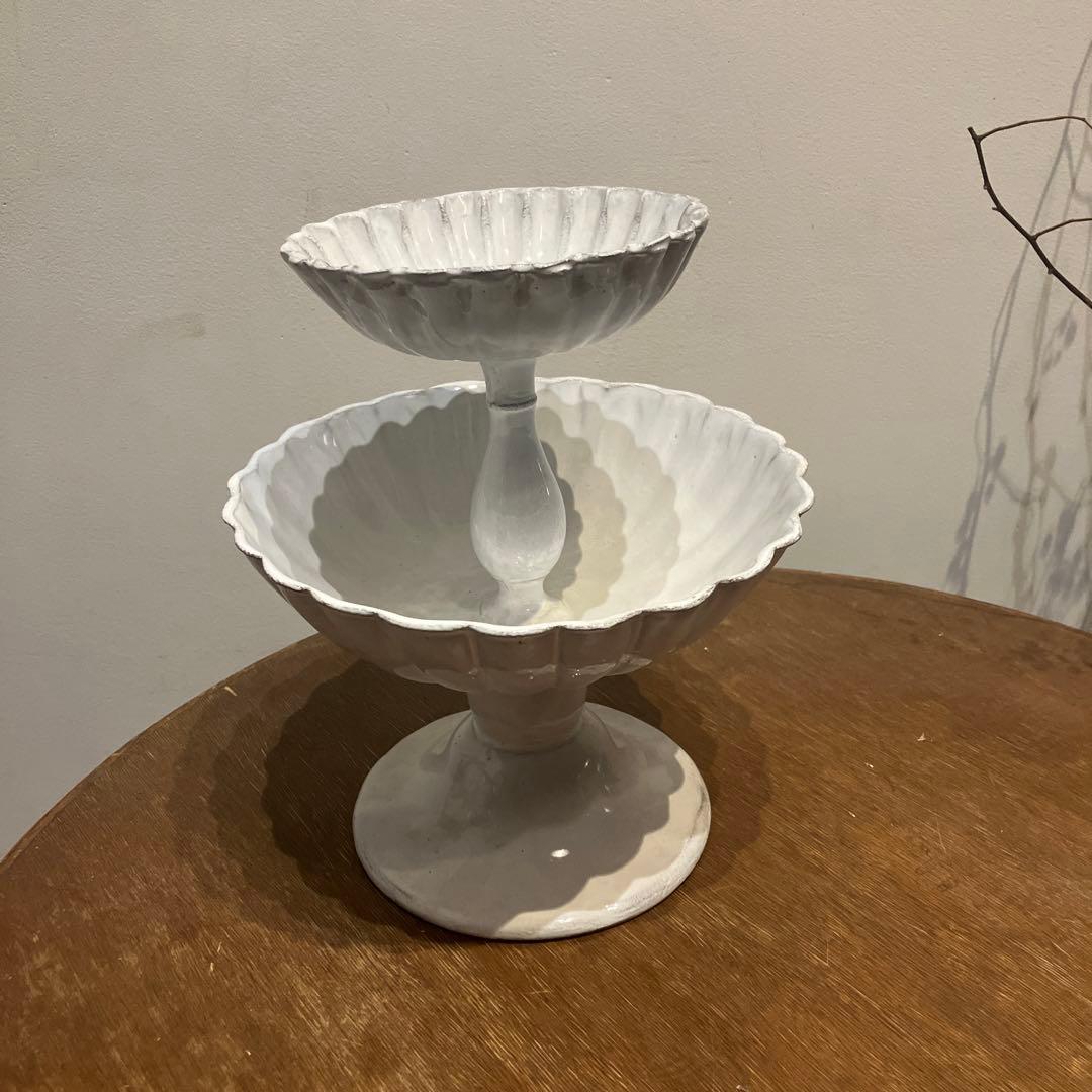 Astier de Villatte ペギー・コンポート・ダブル　ケーキスタンド Astier de Villatte Peggy Fruit Stand | Jayson Home
