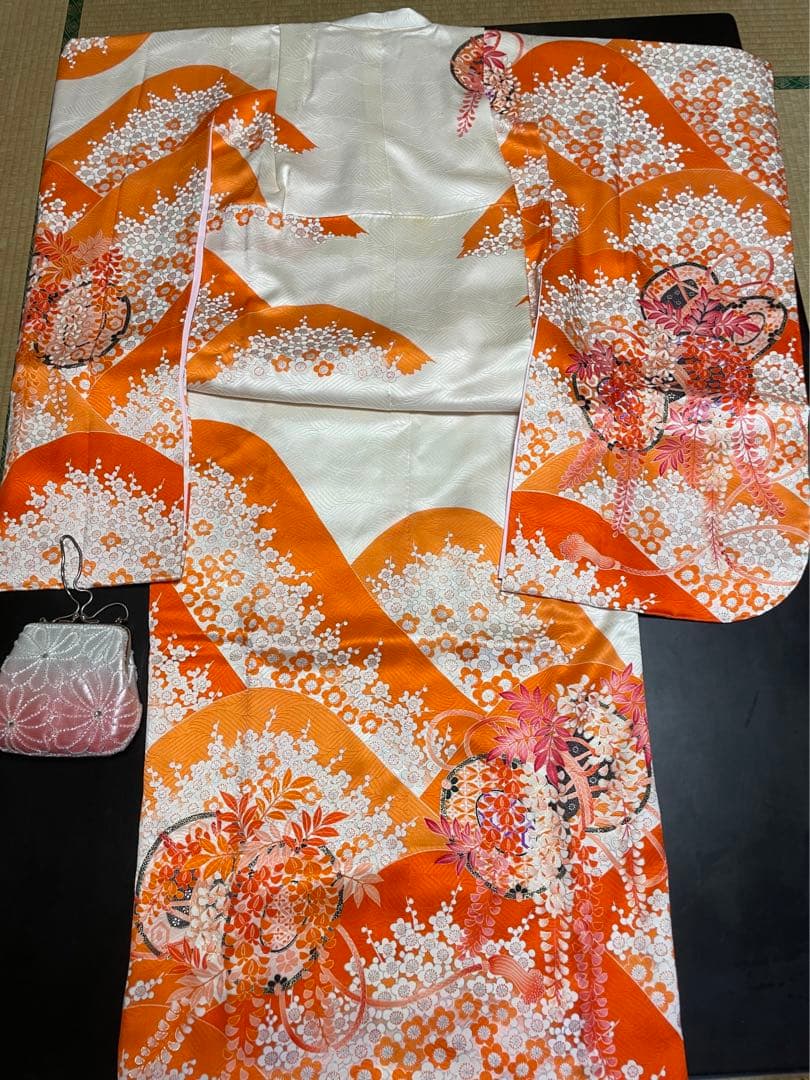 再値下 新品 七五三 6歳7歳 8歳 140㎝ 草履21㎝ 正絹着物 四つ身着物