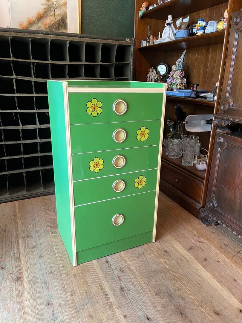 小雪様専用＊チェスト レトロポップ 昭和レトロ 花柄 緑 グリーン