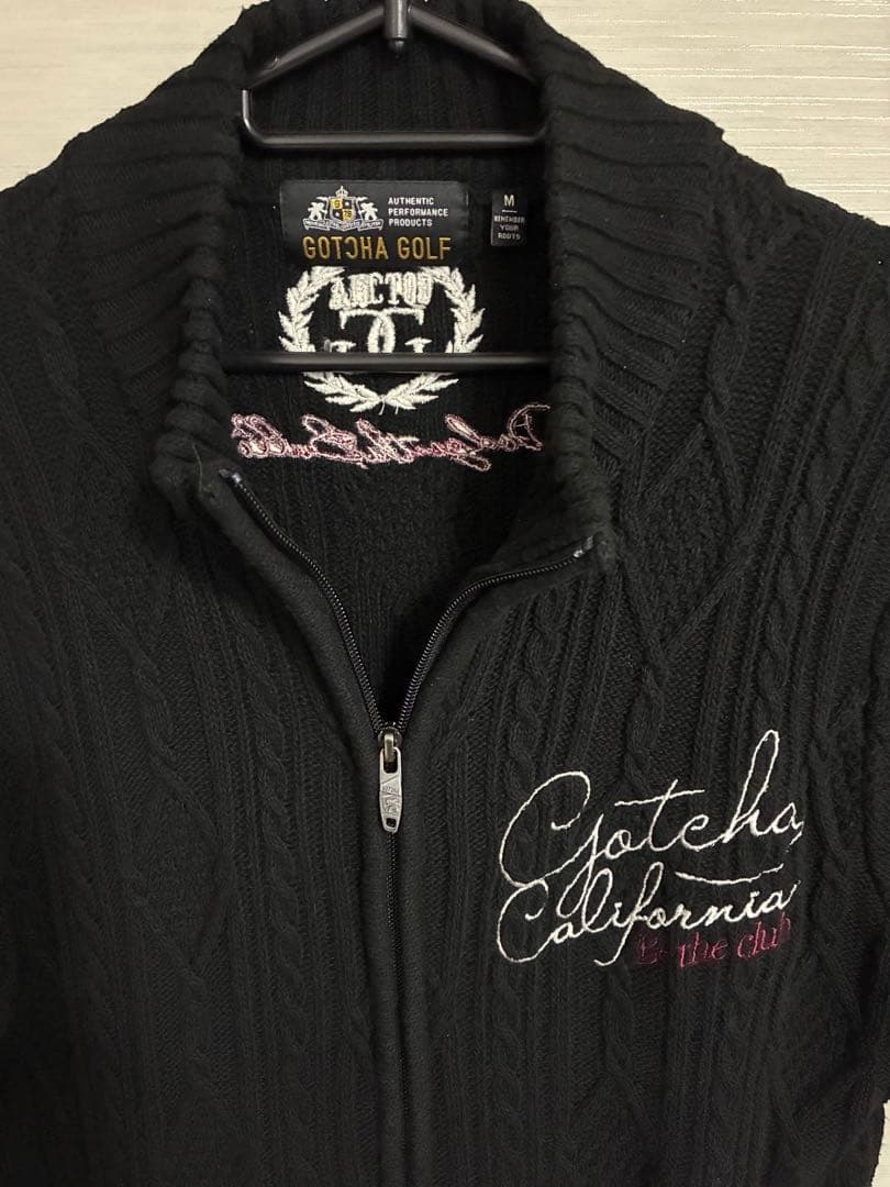 Gotcha Golf ゴルフ フルジップ 黒 M 刺繍ロゴ GOTCHA GOLF ガッチャゴルフ 長袖ジャケット ジップパーカー ブラック