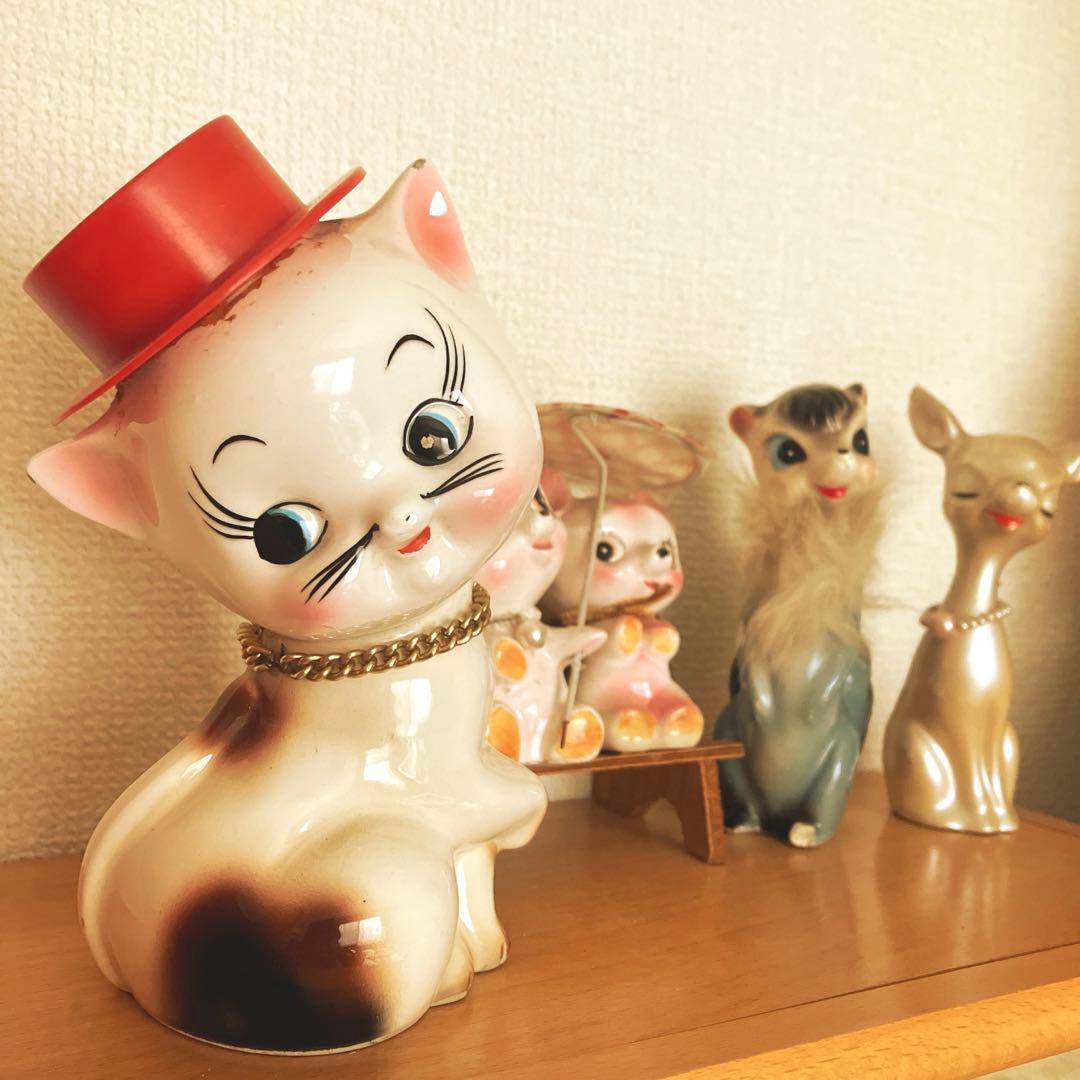昭和レトロ 当時物 猫 ネコ ねこ 貯金箱 陶器 美品 当時物 レトロ
