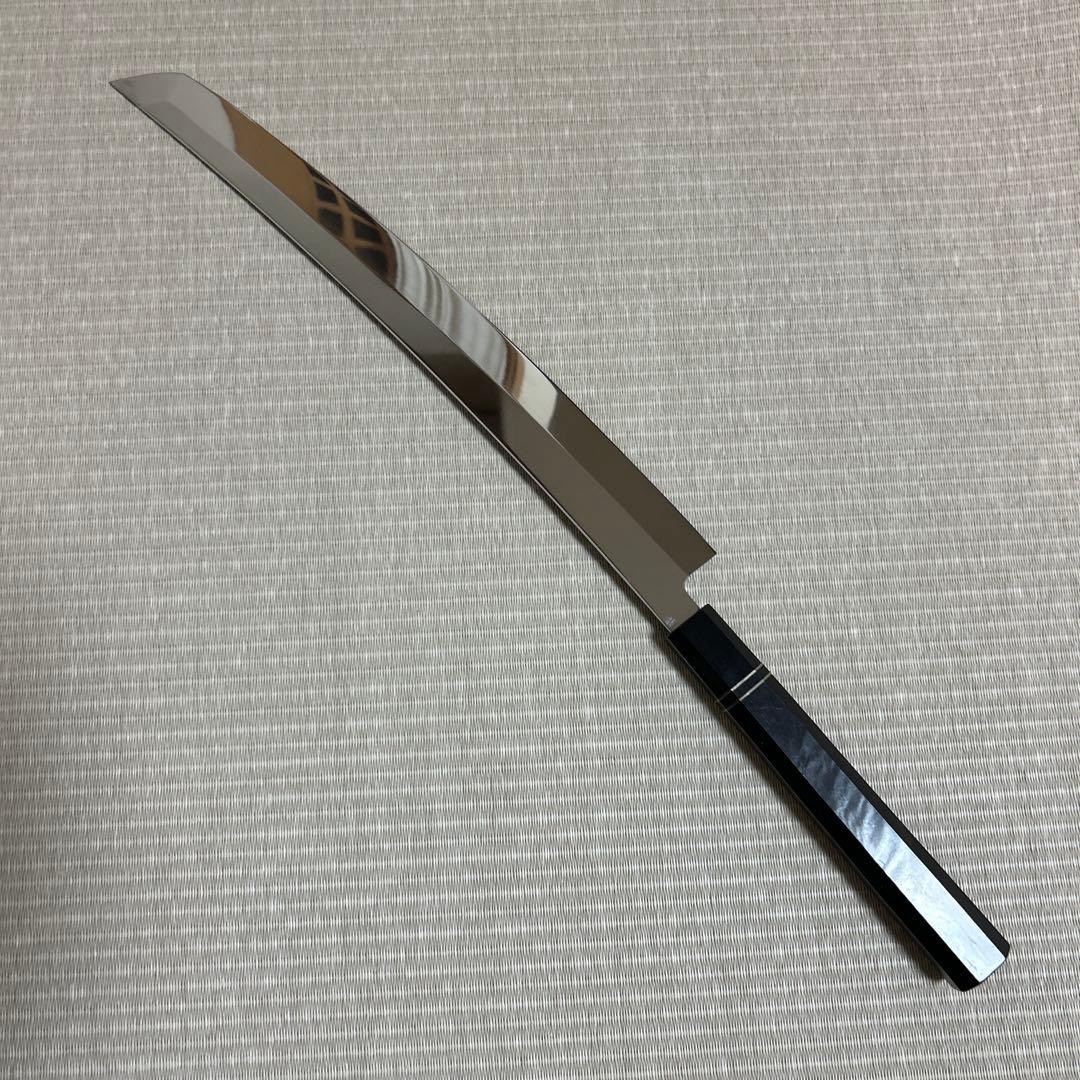 鏡面 尺二 先丸 柳刃 包丁 和包丁 V金10号 本焼 鬼反り 黒檀八角柄