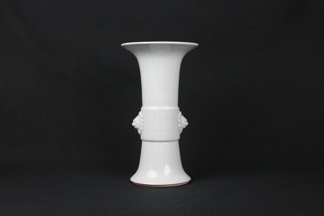 中国 徳化窯 時代 唐物 尊式 花瓶 大壺 白磁 獅子 約26cm