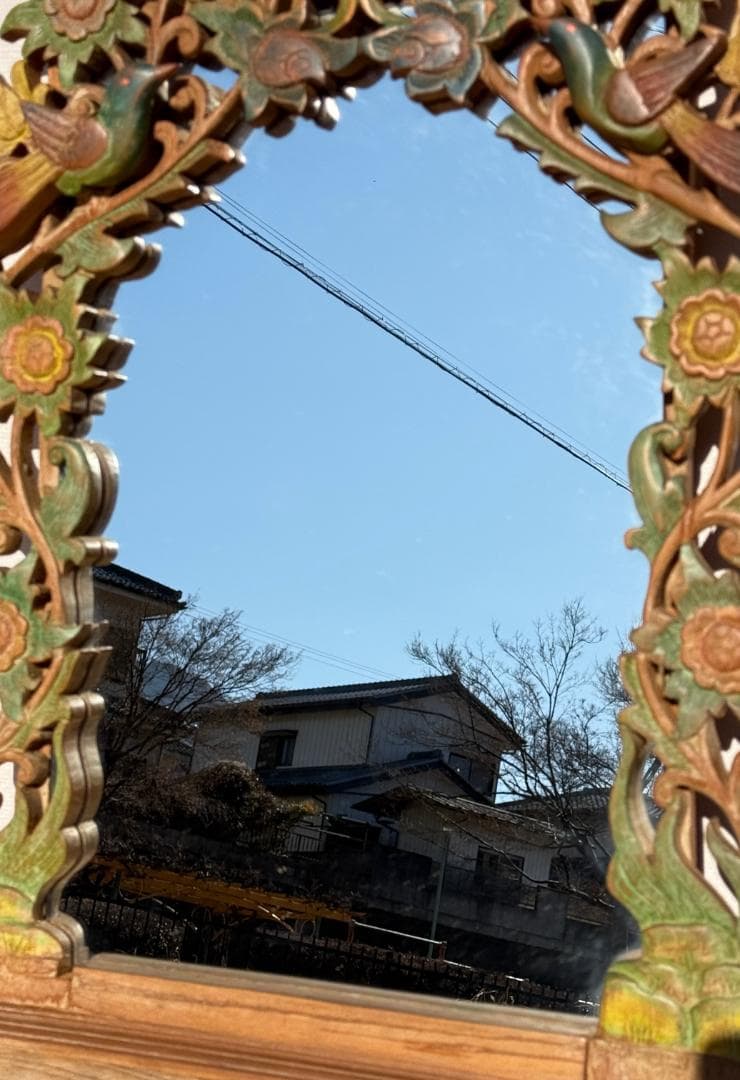 ビンテージ ウォールミラー 透かし彫りとレリーフが織りなす花鳥文 高