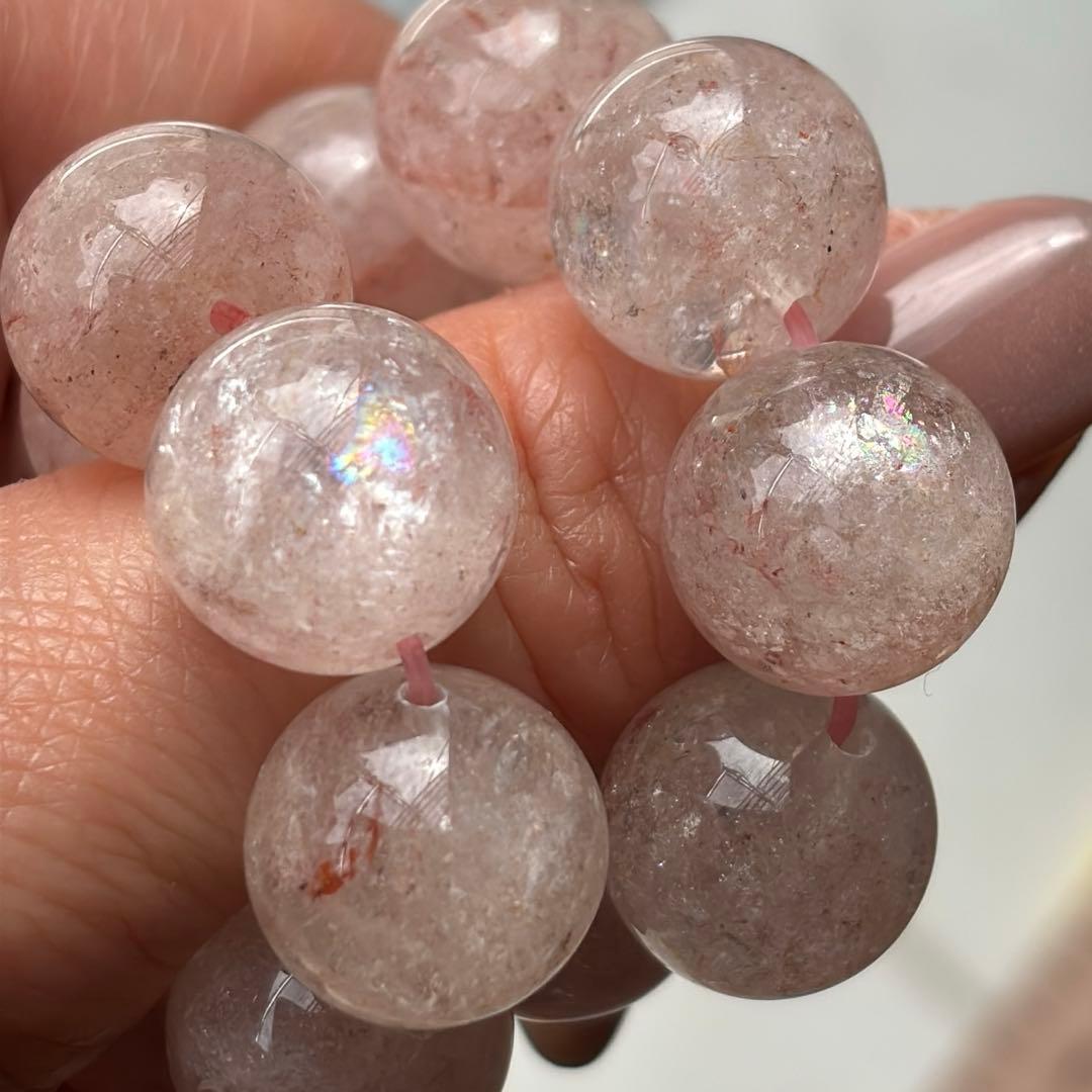 虹入りピンクアゼツライト ブレスレット 天然石水晶 パワーストーン