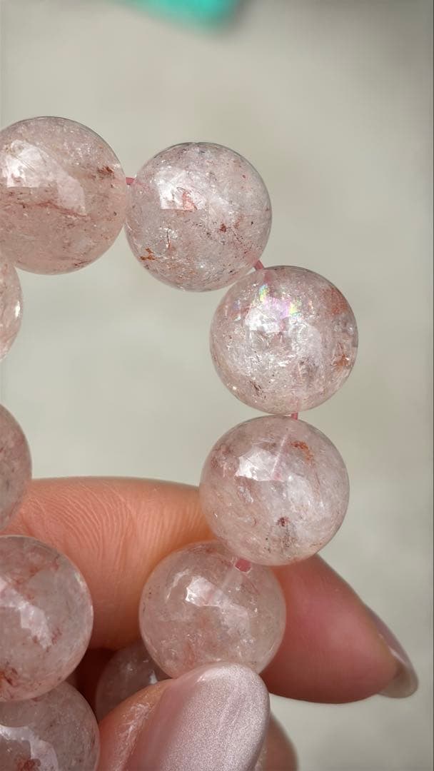 虹入りピンクアゼツライト ブレスレット 天然石水晶 パワーストーン