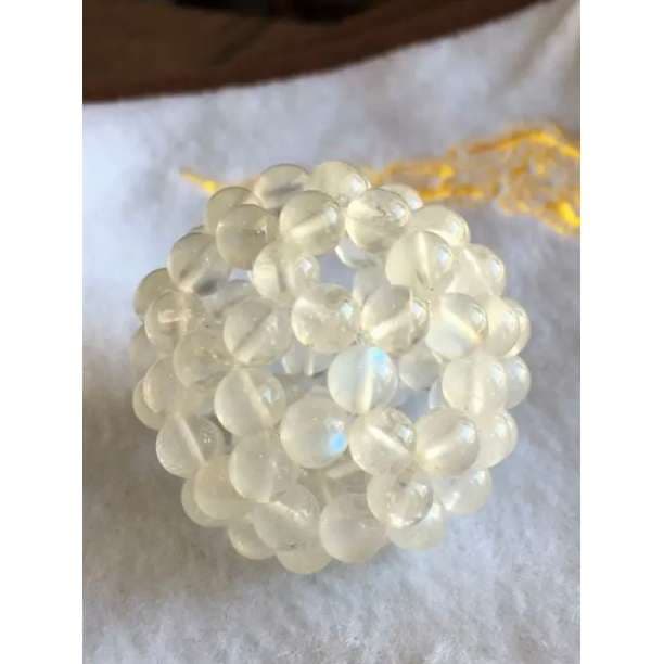 ブルームーンストーン フラーレン バッキーボール 天然石 パワーストーン 天然石ビーズ、ブルームーンストーンで編み上げたボール（フラーレン