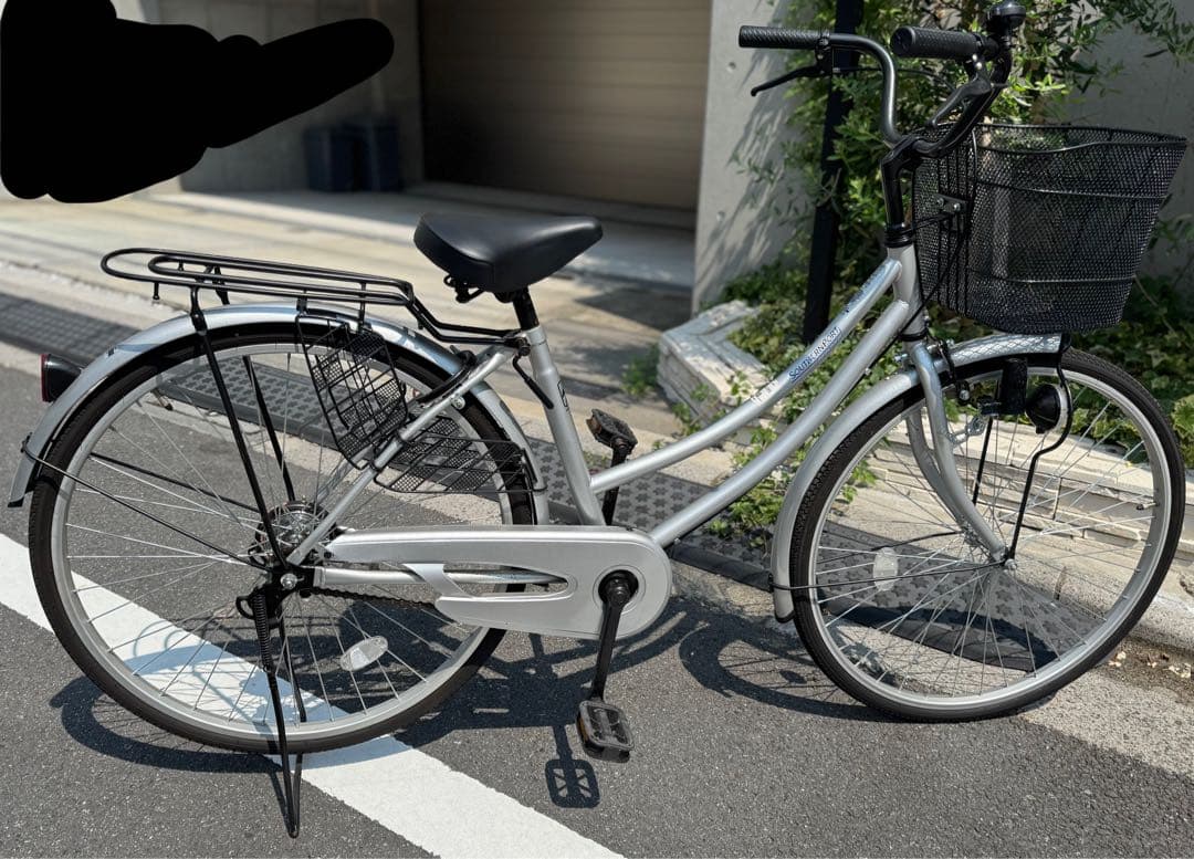 AYASE様専用 ママチャリ シルバー フロントバスケット付き 26インチ