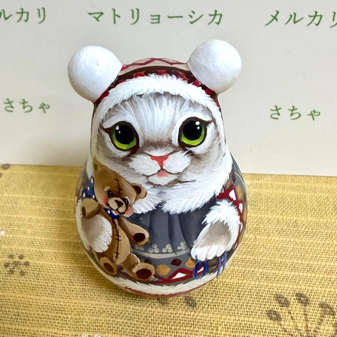 猫 マトリョーシカ おきあがりこぼし ロシア雑貨 ニコラエヴァ 手描き