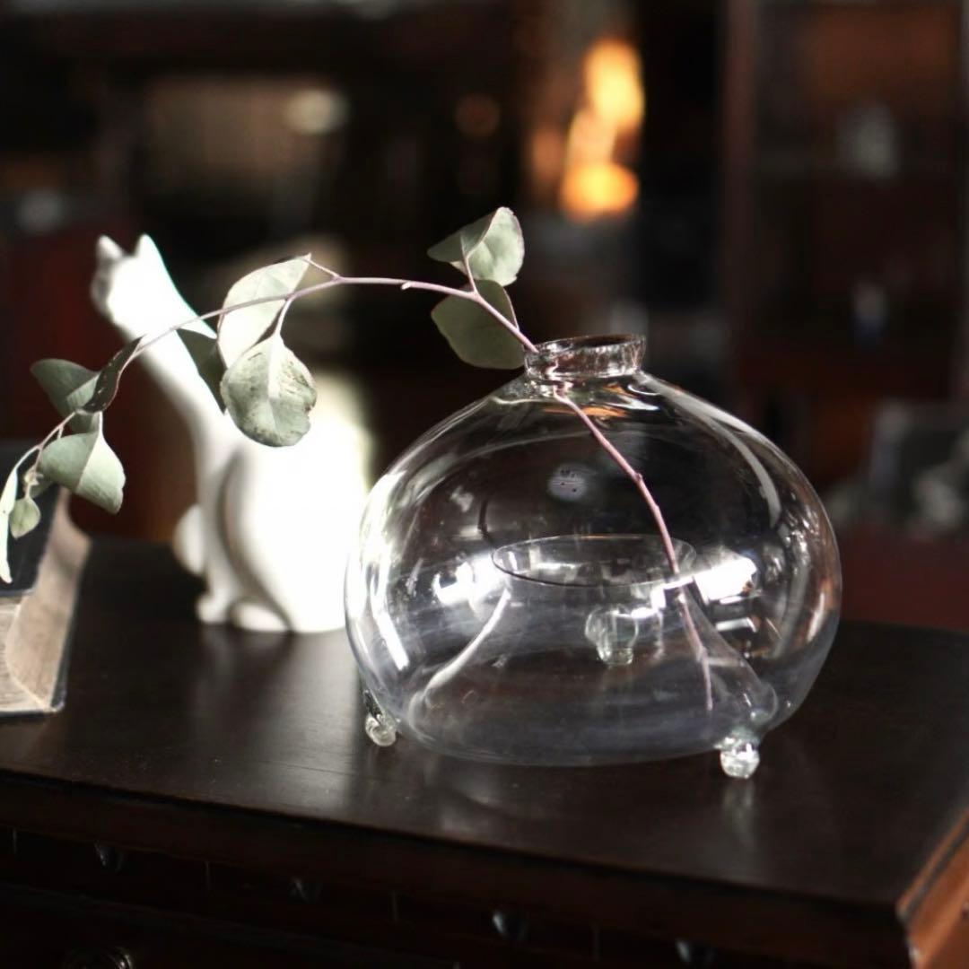 ハエ取り瓶 ハエトリ器 和ガラス ガラス製ドーム型 一輪挿し 蓋付き