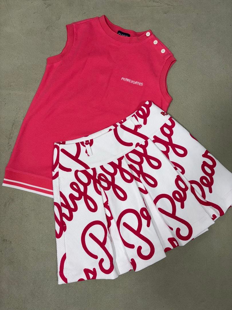 （美品）パーリーゲイツ 、筆記体ロゴグラフィック柄、セットアップ、サイズ0 PEARLY GATES（パーリーゲイツ） 【PREMIUM SALE】PEARLY GATES 筆記体
