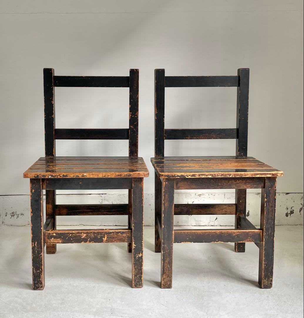 古い椅子2脚 レトロ ダイニングチェア 古道具 アンティーク シャビー