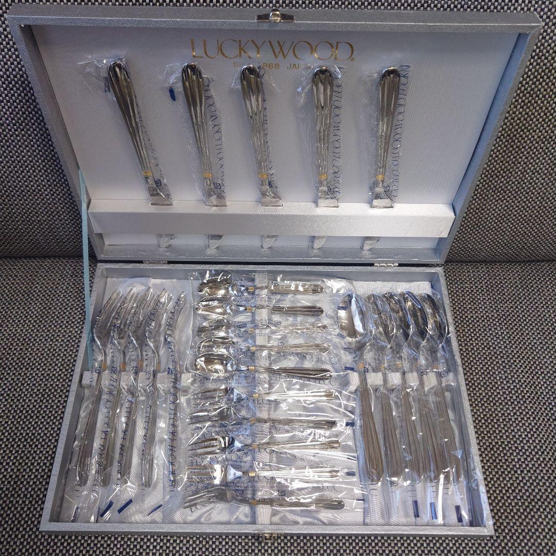 M⑩ラッキーウッド　サントラル金彩　カトラリーセット（25本:5種✕5本） 未使用品 ラッキーウッド サントラル金彩 ディナーカトラリーセット
