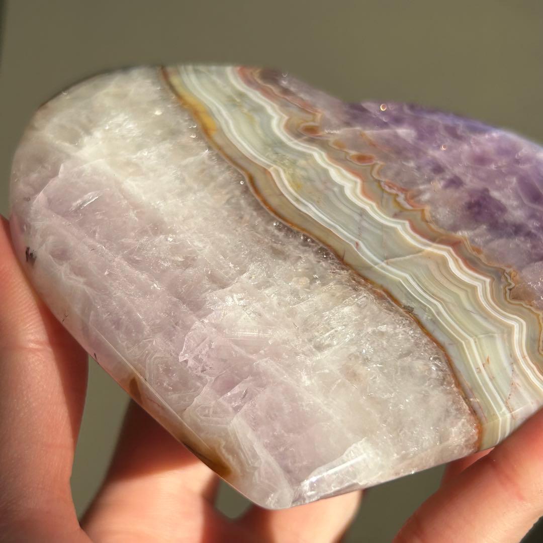 《美品》　アメジスト　アゲート　共生　ハート　台座付き