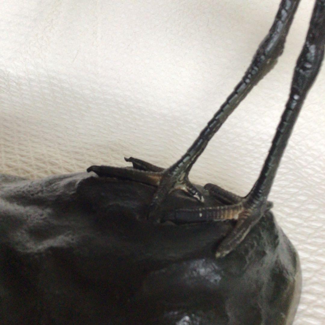 美品]鶴亀置物 骨董品 縁起物 岩上に鶴亀 古銅色分け青銅 美術工芸品