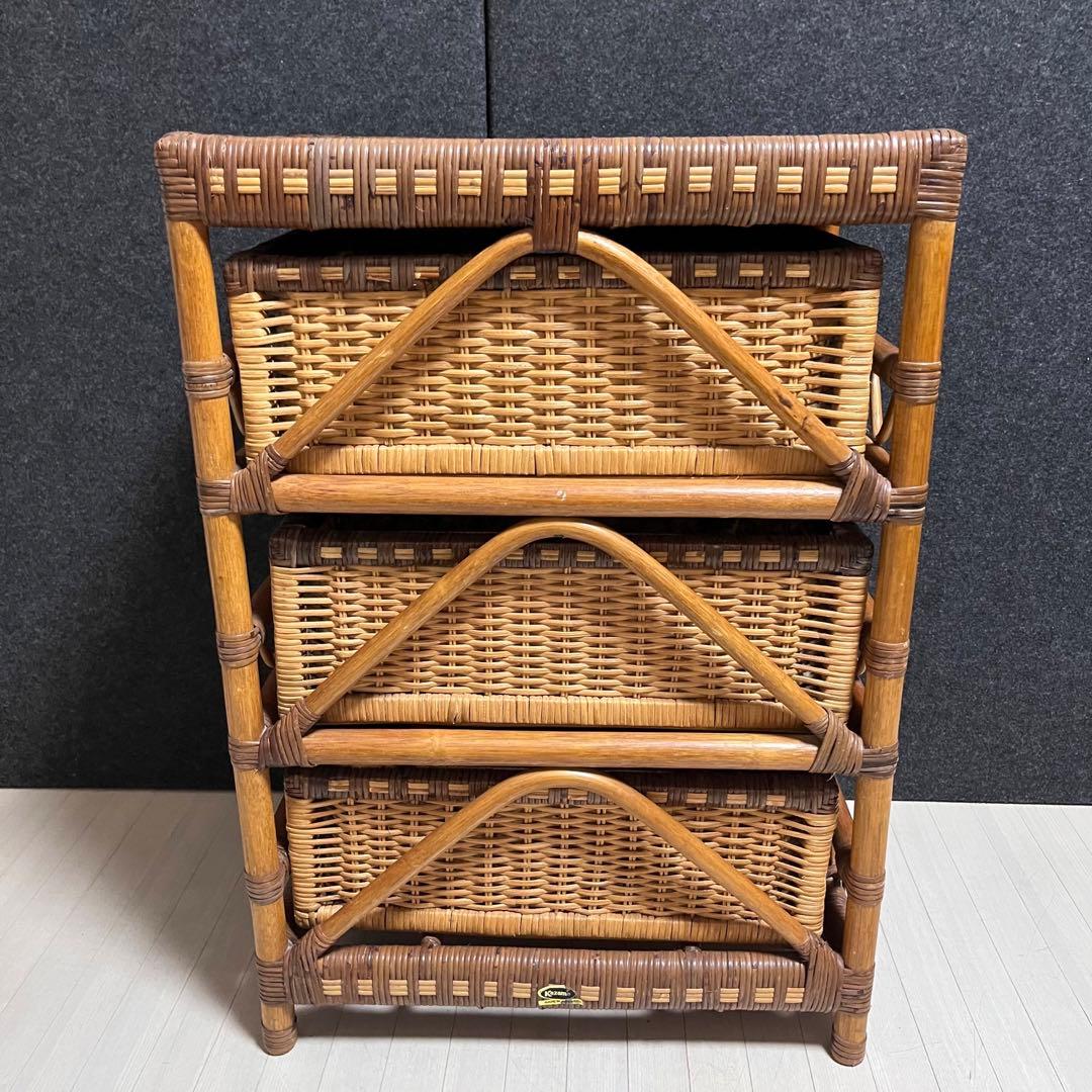 kazama ラタン 籐 ラタンラック 収納ラック 引き出し 3段 インドネシア