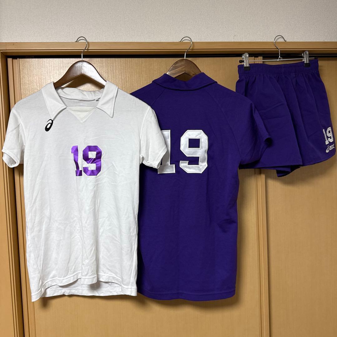 に*読様 明治大学 バレーボール ユニフォーム白紫2着 上下セット L