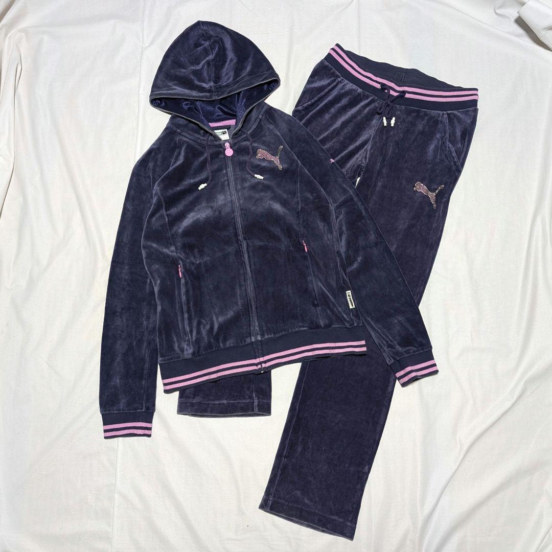 PUMA】希少00sラインストーンロゴ・ベロア生地セットアップ パープル