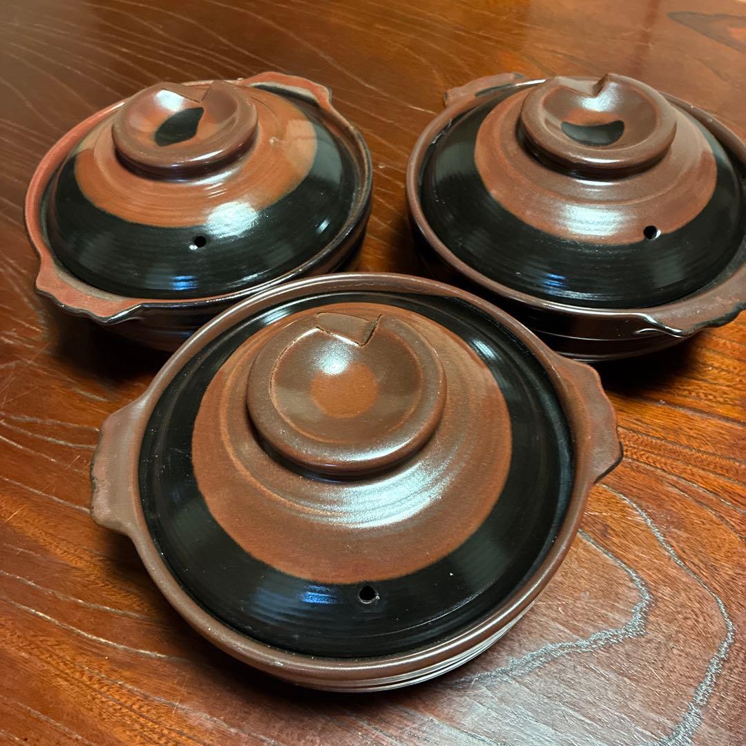 陶器製土鍋 3個セット 茶色と黒 - メルカリ