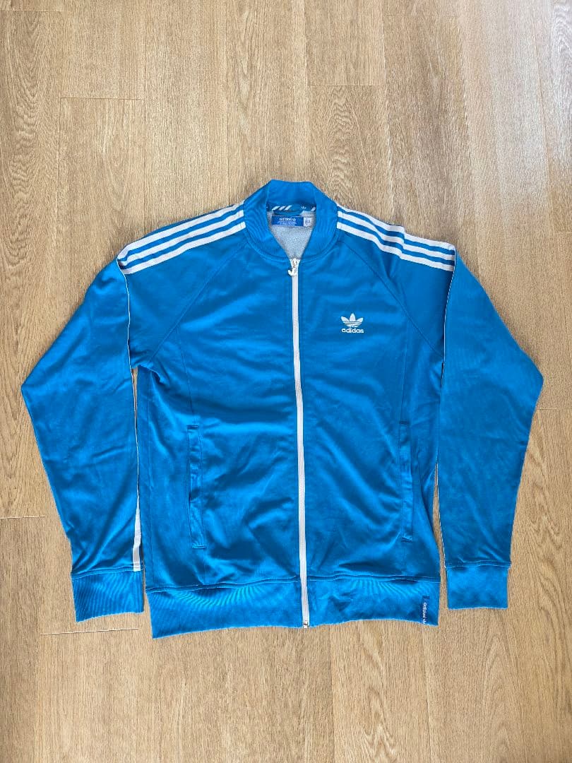 adidas 青 ジップアップジャケット M - メルカリ