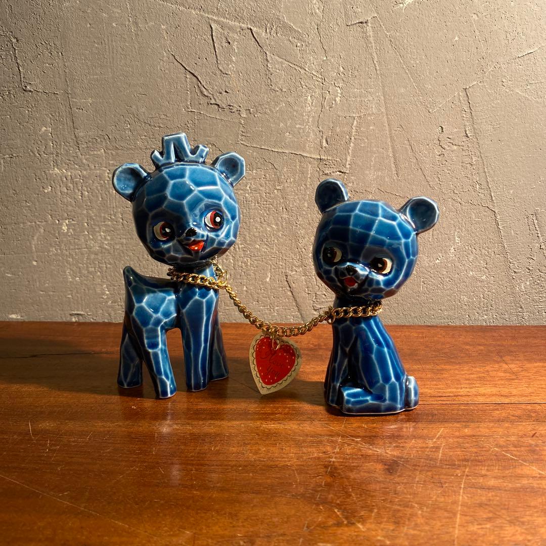 昭和中期 バンビ 陶器置物 オブジェ ペア ヴィンテージ 稀少 美品