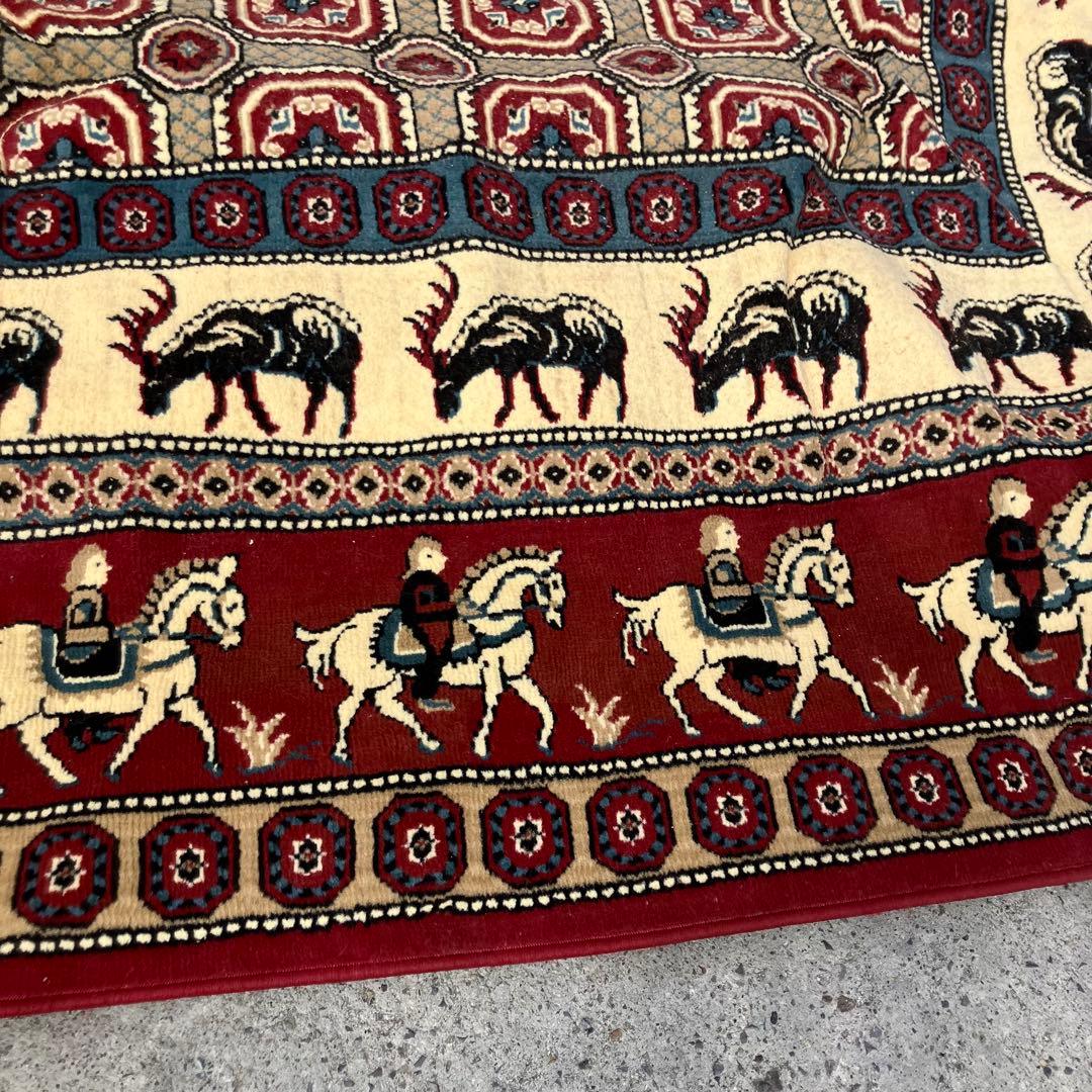 ヴィンテージ 馬 動物柄 民族柄 ペルシャ絨毯 大型絨毯 カーペット