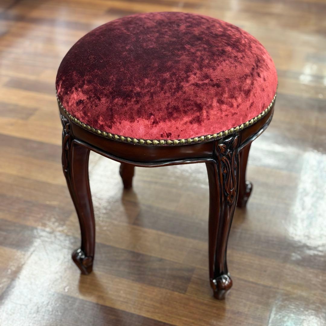 マホガニーアンティーク調 クラシックスタイル 赤ベルベット スツール 腰掛け椅子 lf-039-re-01.jpg