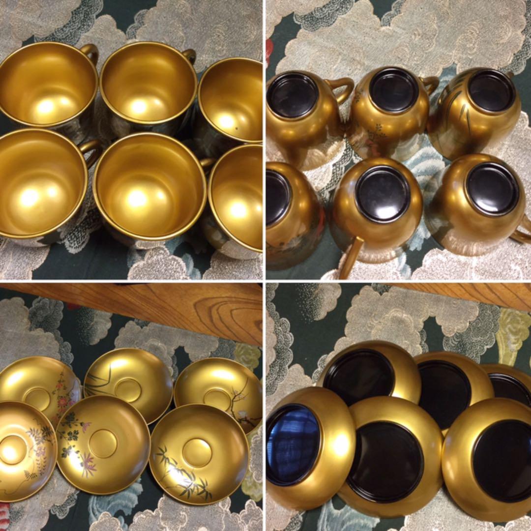 ❣特別出品 極上木製漆 絵替季節の花蒔絵 デミタス6客セット