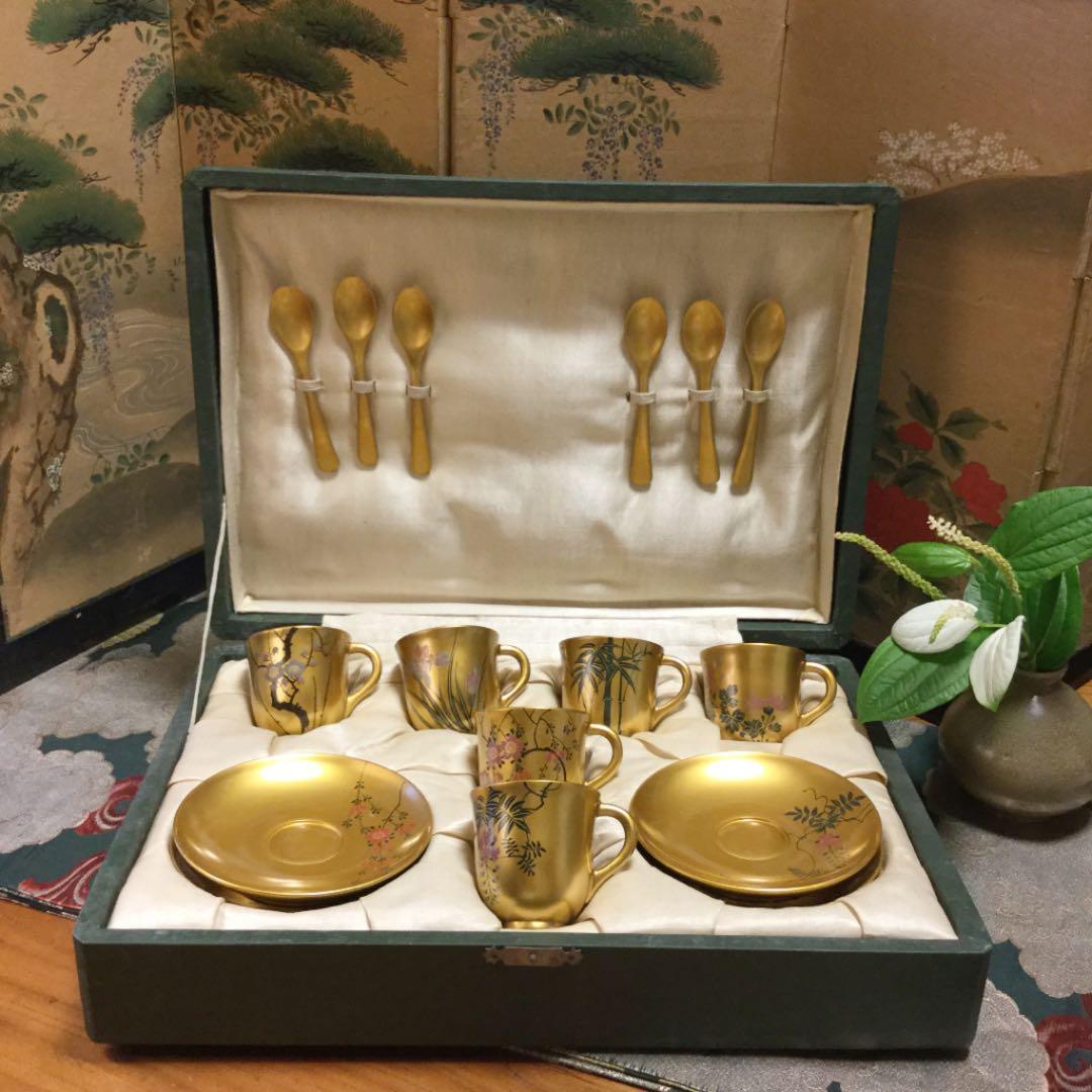 ❣特別出品 極上木製漆 絵替季節の花蒔絵 デミタス6客セット