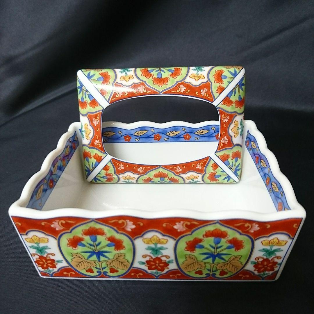 未使用保管品 有田焼 染付 陶器 ポケットティッシュケース 元箱なし